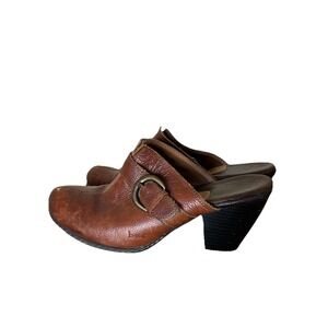 B.o.c. Born Concepts Womens 8 Brown Leather‎ Heeled Mules Slides Clogs Peasant